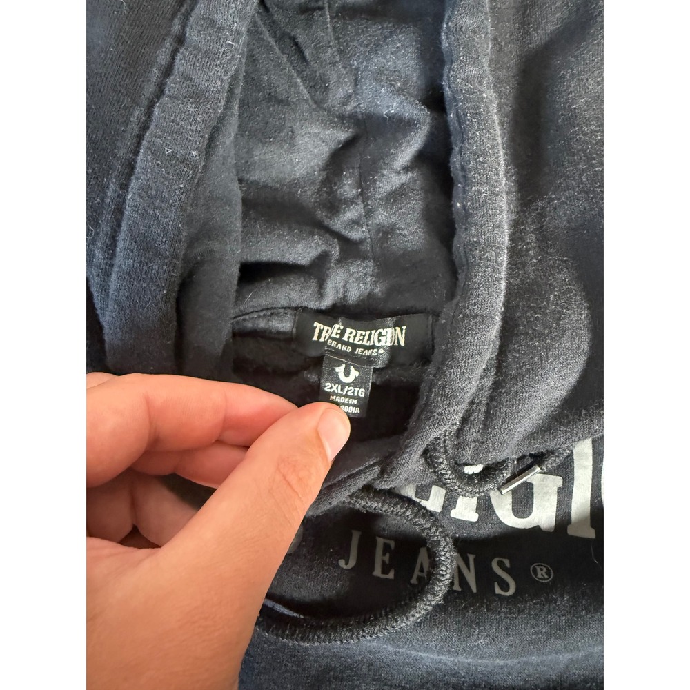 True Religion Mens Tonal Silicone Tape Logo Hoodie Black 2XL Pullover 700977 - Picture 4 of 12